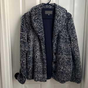 Indigo and white Fuzzy Button-Up Jacket